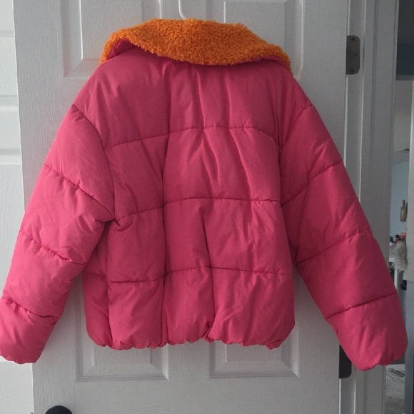 Urban Outfitters Pink Puffer with Orange Collar, Size S - Picture 3 of 7